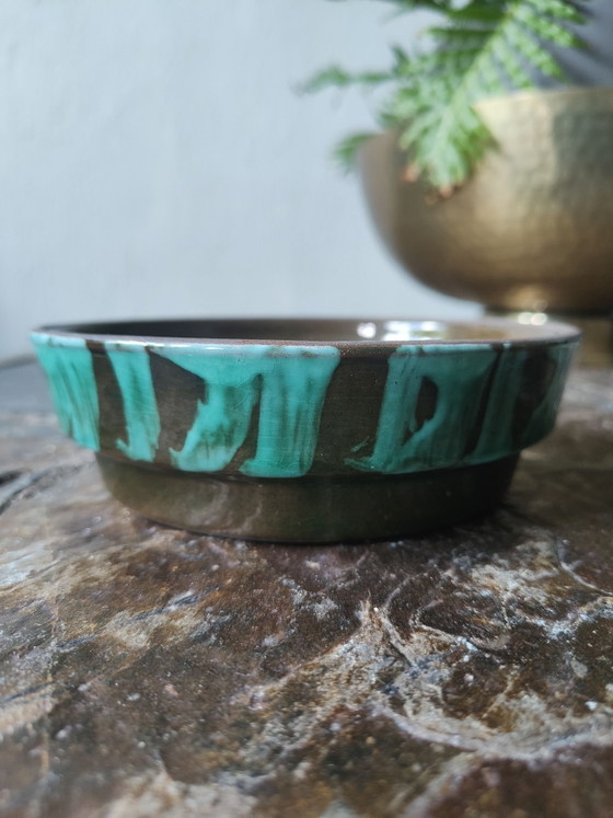 Vintage studio ceramics with turquoise drip glaze, Bowls, Brown (photo 2 of 7)