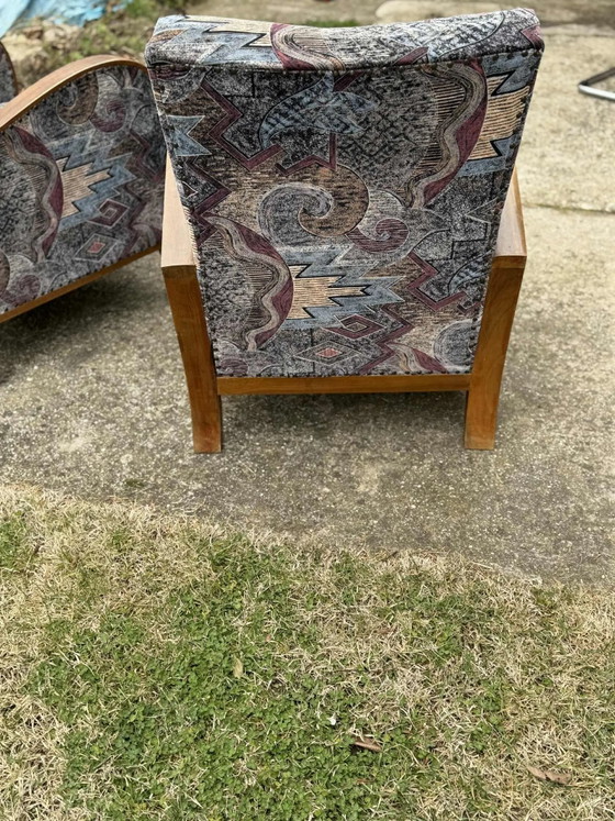 Pair of 1930s Art Deco Lounge Chairs — Club Chairs – Armchairs, Wood (photo 3 of 3)