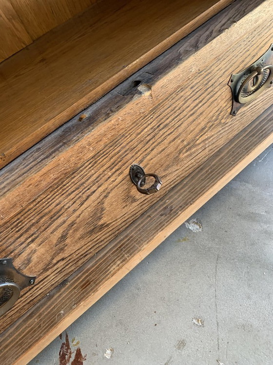 Antique Hungarian Oak Glass and Wood Cabinet – Sideboard cabinet (photo 4 of 7)