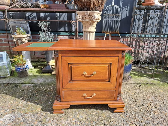 Image 1 of Classic English Desk Chest of Drawers, Bedside Table With Leather Inlay In New Condition Dim. 59x43cm And 55cm High