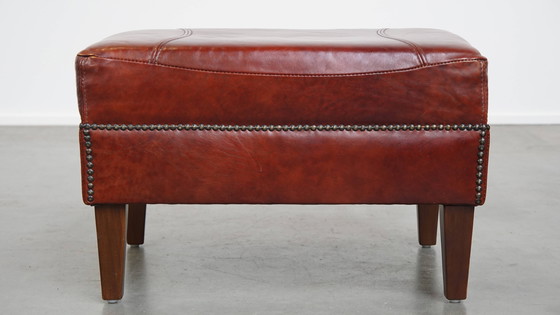 Image 1 of Cognacfarbener Hocker aus Rindsleder