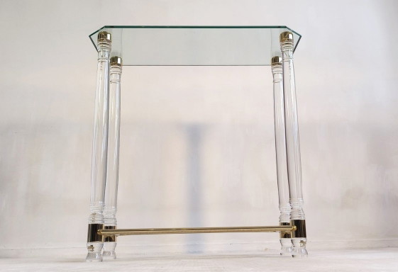 😍✨ Very Beautiful Vintage 80s Roméo Réga Console - Altuglas, Brass & Beveled Glass ✨😍 – Romeo Rega (photo 11 of 19)