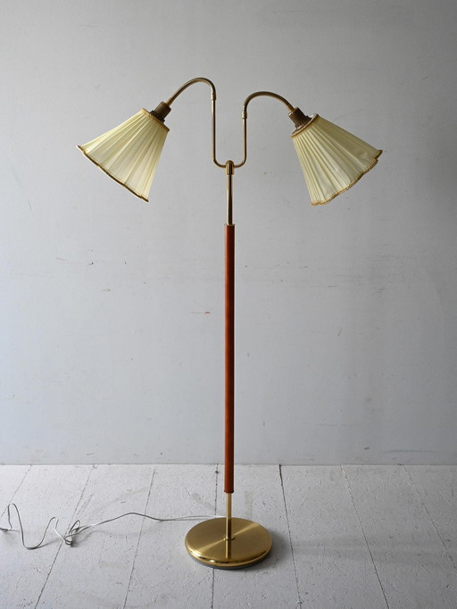 1950s Scandinavian teak and brass floor lamp