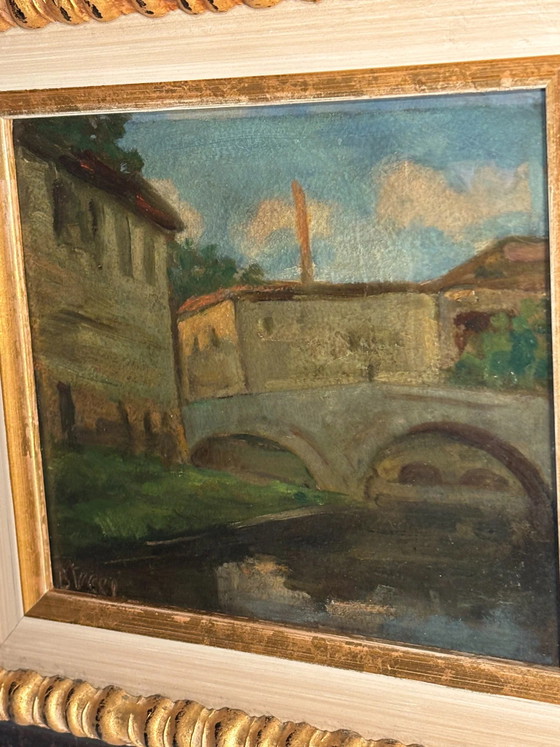Dipinto a olio su cartone: Ponte sul fiume Brecci, Dipinti e disegni (foto 2 di 9)