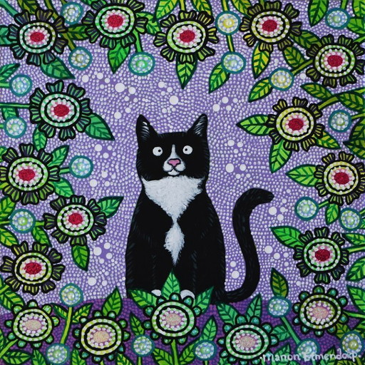 Uniek Handgeschilderd Schilderijtje Kat Nieuw 20x20 cm