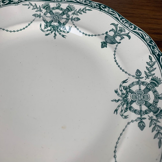 Image 1 of Set aus 3 Tellern + 3 tiefen Tellern, Modell "Compiègne" der Fabrik Longwy, Farbe dunkelgrün