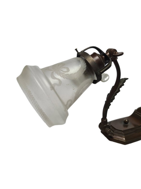 Art Nouveau Duitse pianolamp van glas en tin, jaren 1900 – Bureaulampen, Metal (photo 4 of 9)
