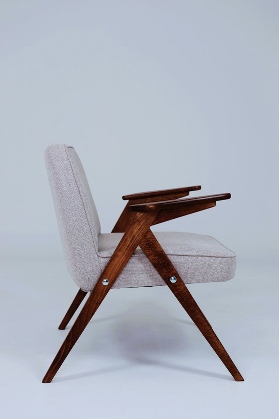 Image 1 of Vintage fauteuil, na renovatie, beige bekleding, donker notenhout, Scandinavisch design