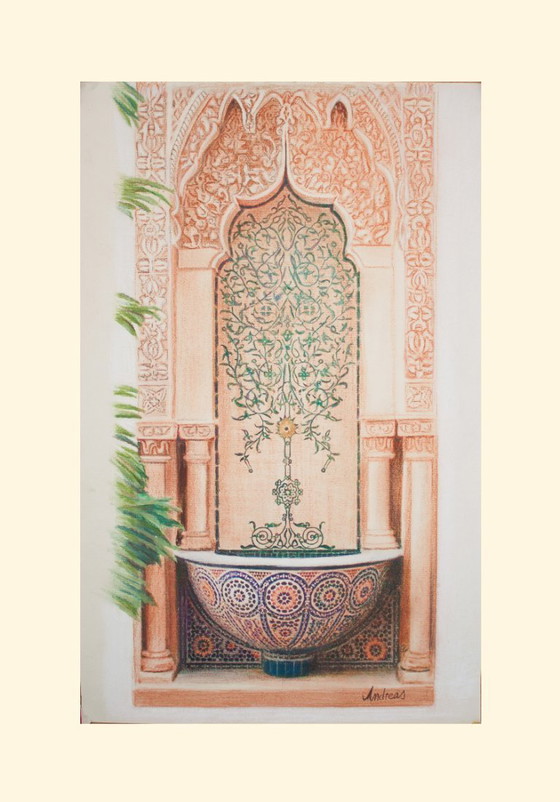 Image 1 of Arabic font painting on the wall. Original font painting. Hyperrealistic pastel drawing of an Arabic font. New.