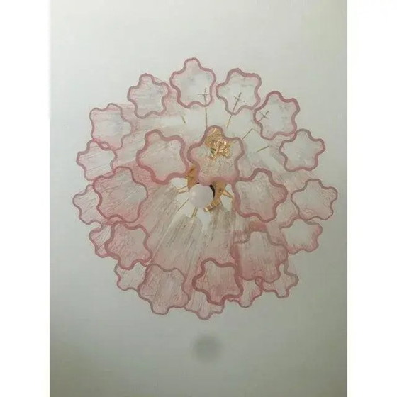 Image 1 of Lustre en verre de Murano de style Tronchi Venini rose pâle