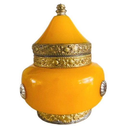 Boîte à boucles d'oreilles marocaine en céramique et laiton jaune