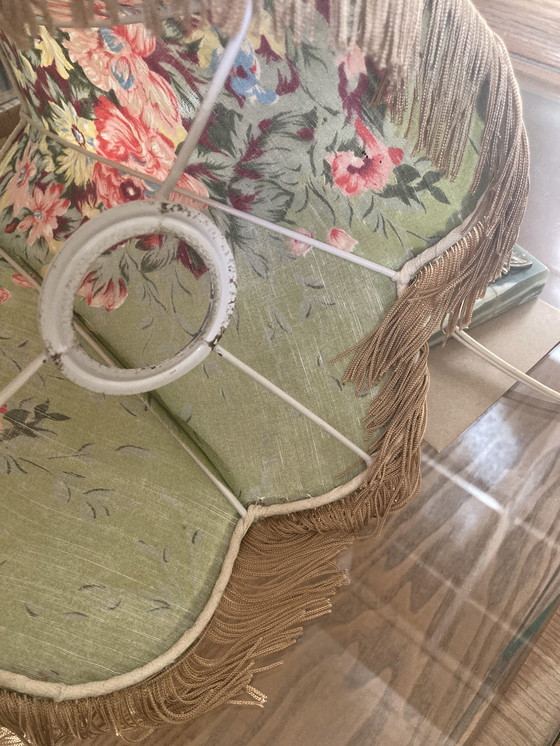 Image 1 of Schöne Vintage Tischlampe, Sammlerstück-grüner Onyx Marmor/Messing Fuß, schöner originele Schirm