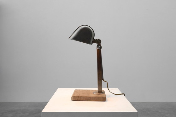 Image 1 of Art-déco-Schreibtischlampe aus Metall und Travertin im Industriestil, Belgien, 1930er Jahre