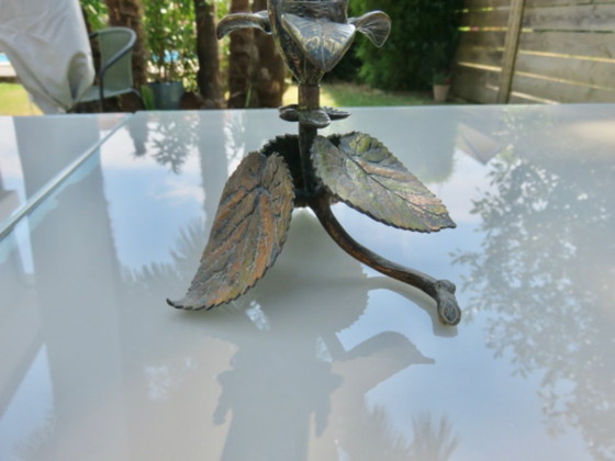 Image 1 of Bronzen kandelaar met bloemenmotief, art nouveau-stijl, Frankrijk, jaren 1930-1940.