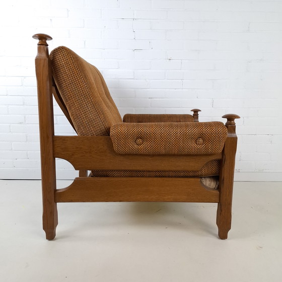 Image 1 of Vintage fauteuil brutalist Deens design hout stof jaren 70