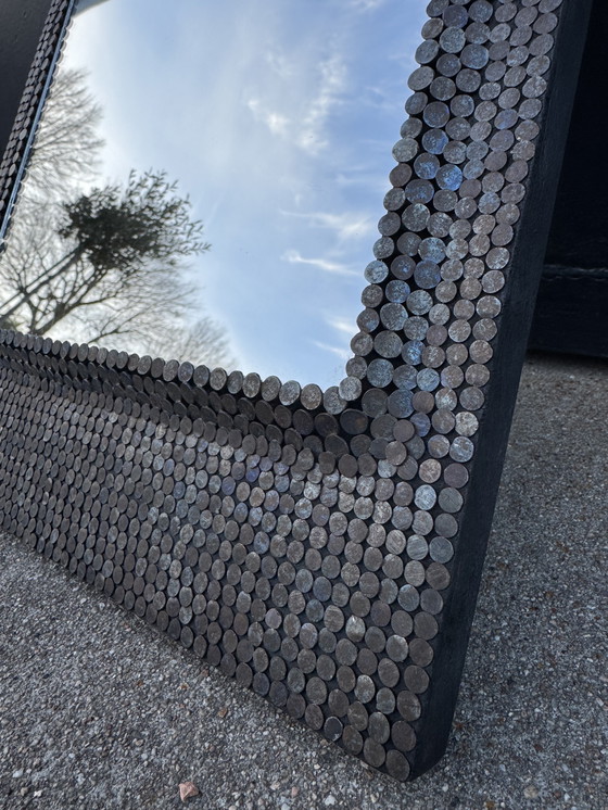Image 1 of Brutalist style studded mirror from the 1950s
