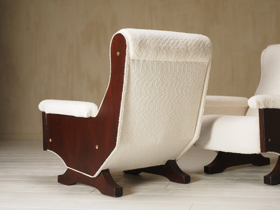 Image 1 of Pair of Italian 1960's modern walnut & boucle armchairs