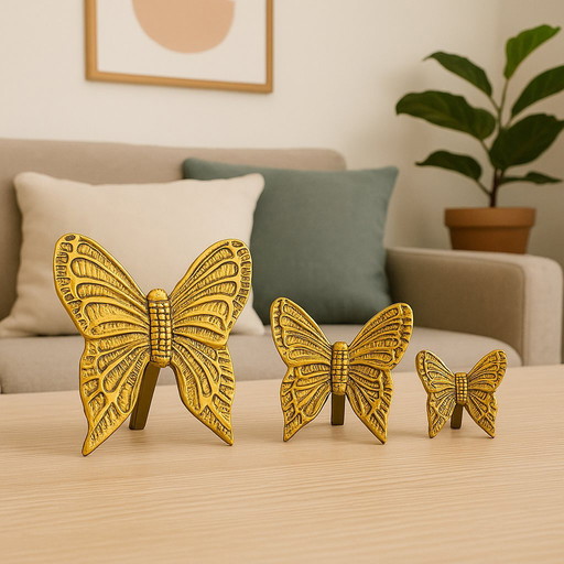 Goldene Messing Schmetterlingsskulpturen - Satz von 3 | Vintage Home Decoration von Saraya Abden