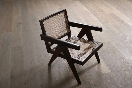 Image 1 of Pierre Jeanneret Loungesessel PJ-SI-29-A aus Teakholz und Rohrgeflecht, 1950er Jahre