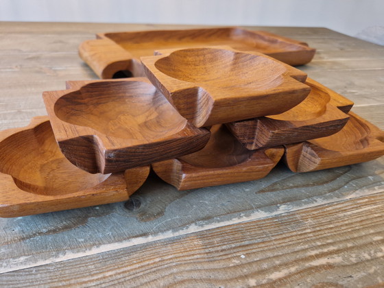 Image 1 of Mid Century Teak Houten Tapas Set.