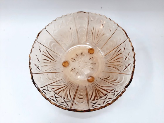 Image 1 of Vintage pastelkleurige theeglazen ovale fruitschaal met voet