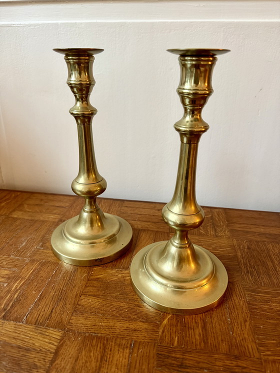 Image 1 of Coppia di candelieri in ottone dorato