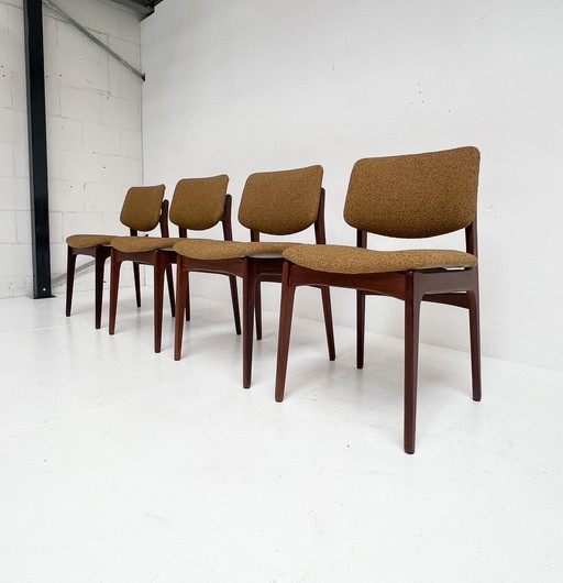 Set Of 4 Solid Wood Danish Chairs, 1970's