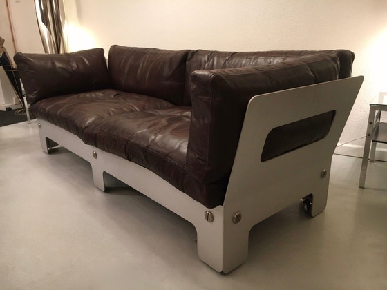 Image 1 of Braunes Leder und eloxiertes Sofa von Sigurd Ressel für Vatne Mobler, Norwegen 1968