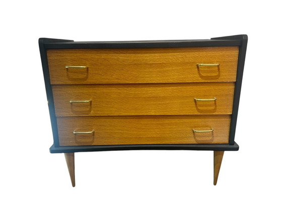 Image 1 of 1950 Black Lacquered Oak Chest of Drawers