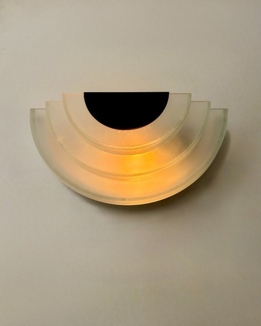 Pair of vintage wall lights, sandblasted perspex and black metal, Italy, 1980