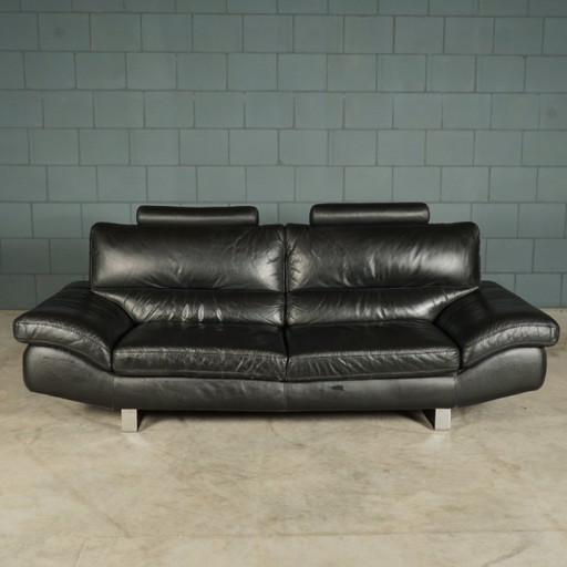 Coin salon LaNouva – canapé trois places avec causeuse – cuir noir