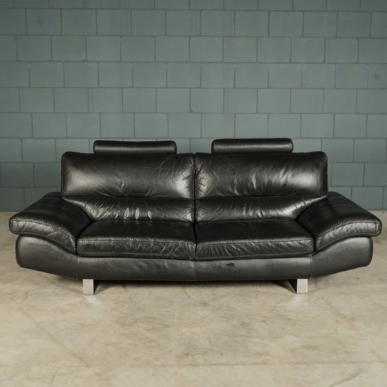Image 1 of LaNouva Sitzgruppe – Dreisitzer-Sofa mit Zweisitzer-Sofa – schwarzes Leder