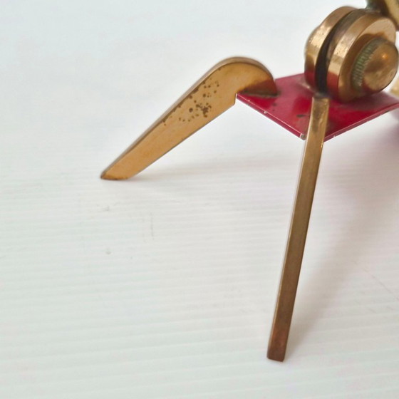 Image 1 of Vintage 1950s Adjustable Table Lamp, Brass and Steel, Red Lacquered, 1950s