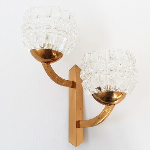 Vintage wandlamp van glas en messing, Frankrijk 1950