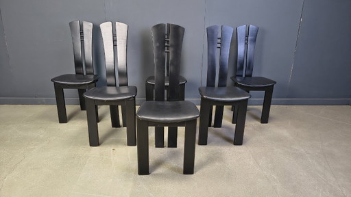 Sillas de comedor de madera posmodernas, años 80 - juego de 6