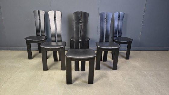 Image 1 of Chaises de salle à manger en bois de style post-moderne, années 1980 - lot de 6