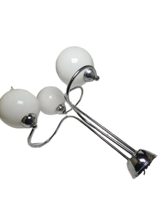 Lampadario in stile Art Déco, Polonia, anni '70 – Glass, Chrome (photo 9 of 10)