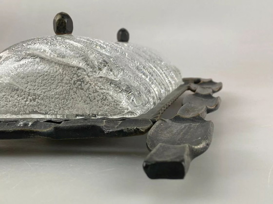 Image 1 of 60s 70s Brutalist Applique murale fer & verre Wall Lamp 60s 70s