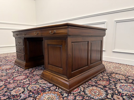 Grande Scrivania da Partner Inglese – Scrivanie, Leather, Wood (photo 6 of 20)
