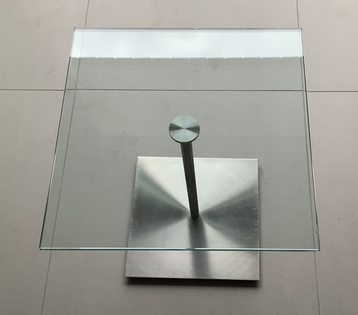 Beistelltisch Glas mit gebürstetem Stahl, minimalistisch