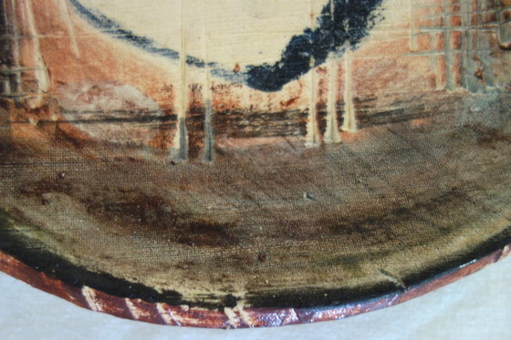 Image 1 of Grand plat motif chat en poterie vintage