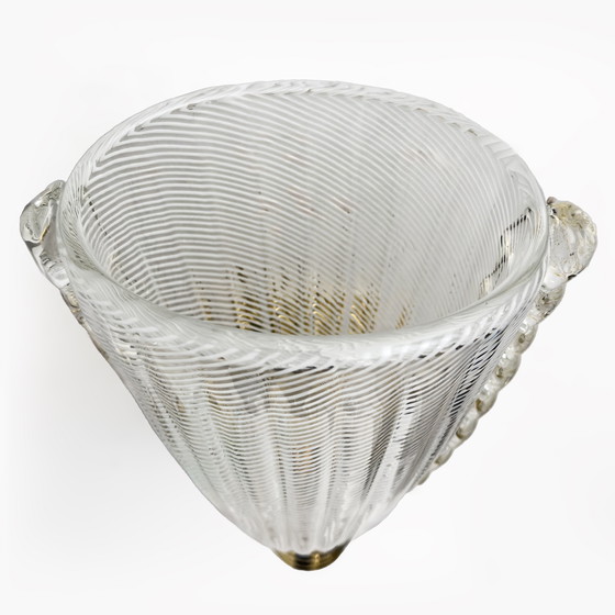 Image 1 of Attributed to Barovier & Toso Brass and "Reticello" Murano Glass Sconces