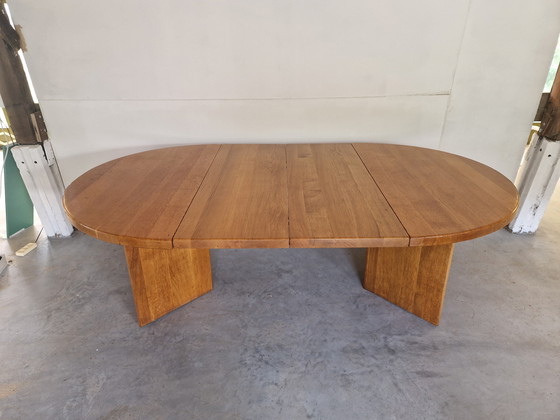 Image 1 of Table de salle à manger vintage en bois avec plateau massif