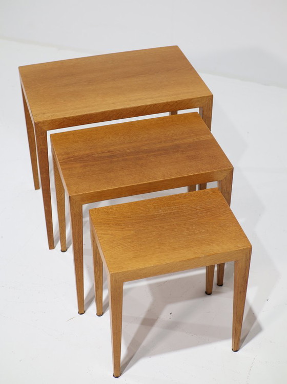 Nesting tables mesas auxiliares de roble Severin Hansen Danés 1960s, Hansen (Severin), Madera, Marrón, Vintage (foto 6 de 13)