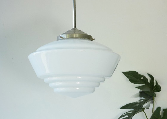 Image 1 of Vintage Art Deco Bauhaus pendant lamp, 1930s/40s light, glass