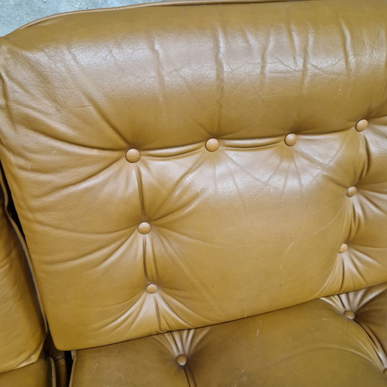 Image 1 of Elementen bank 2 fauteuils jaren 60 leren tweezitsbank 