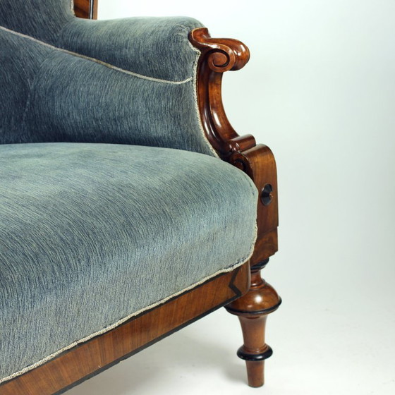 Image 1 of Divano Biedermeier unico in tessuto originale e impiallacciato in noce, Vienna, Austria 1825 circa