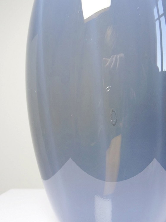 Image 1 of Large vintage pear-shaped vase in smoked glass lined with opaline glass, Murano soap bubble design