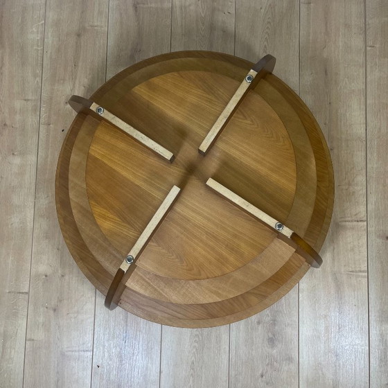 Image 1 of Skulpturaler Couchtisch mit konzentrischen Ringen, Glas und Holz, um 1985