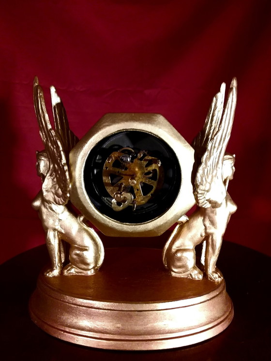Table Clock “With Sphinxes” – Sculpture, Metal, Brass (photo 3 of 5)